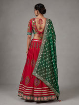 Red printed georgette Navratri lehenga choli with sparkling detailing