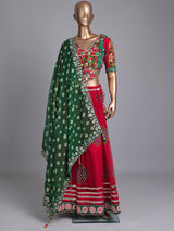 Red printed georgette Navratri lehenga choli with sparkling detailing