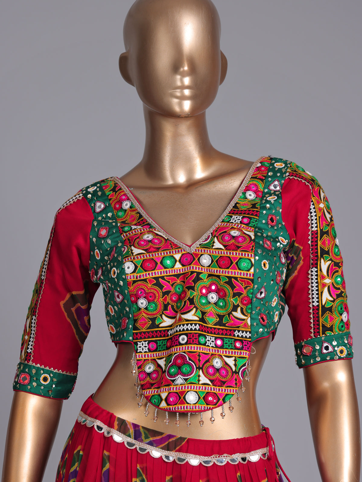 Red printed georgette Navratri lehenga choli with sparkling detailing
