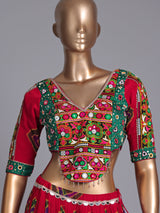 Red printed georgette Navratri lehenga choli with sparkling detailing