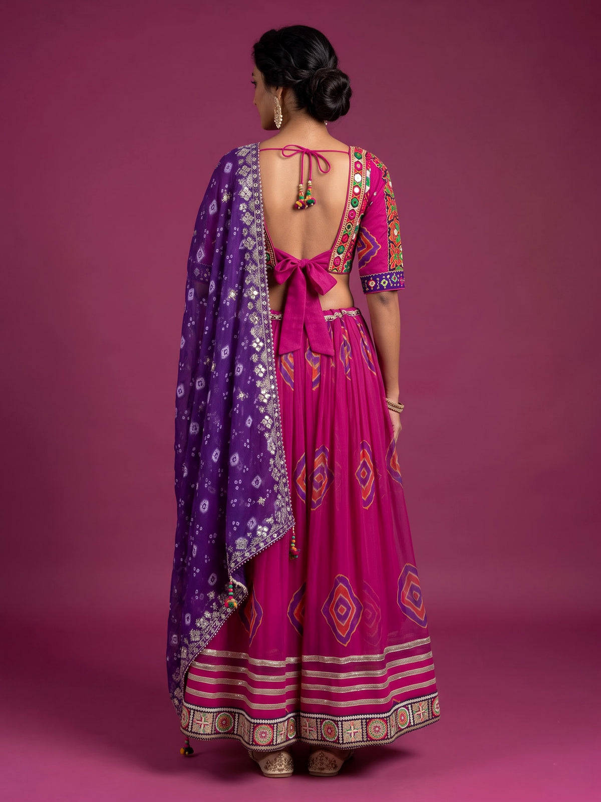 Pink printed georgette Navratri lehenga choli with intricate embellishments
