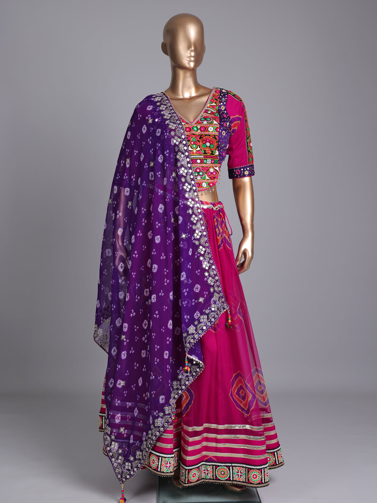 Pink printed georgette Navratri lehenga choli with intricate embellishments