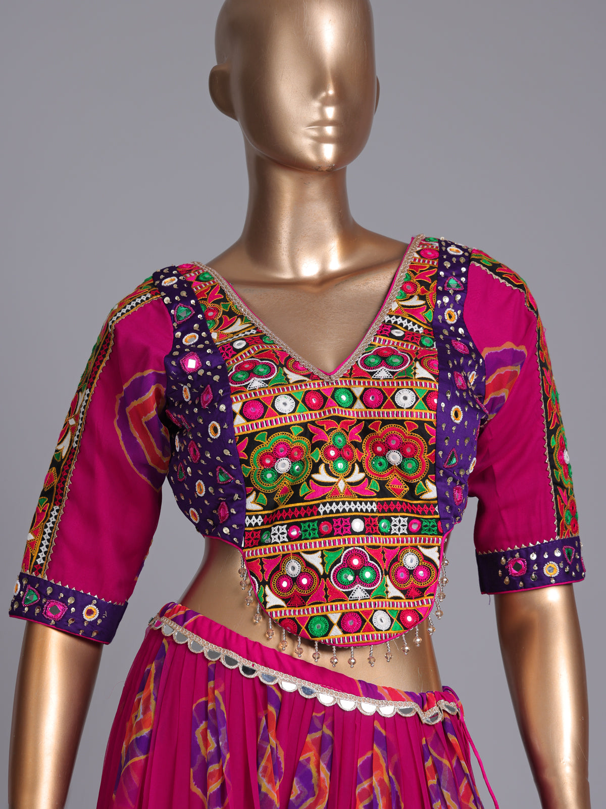 Pink printed georgette Navratri lehenga choli with intricate embellishments