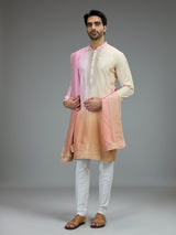 Pink and yellow festive mens kurta suit with zardosi work