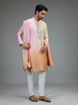 Pink and yellow festive mens kurta suit with zardosi work