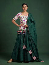 Dark green soft silk Navratri lehenga choli with stone detailing