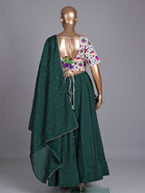 Dark green soft silk Navratri lehenga choli with stone detailing