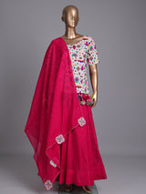 Red soft silk Navratri lehenga choli with charming stone accents