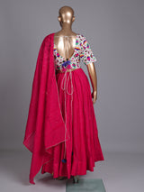 Red soft silk Navratri lehenga choli with charming stone accents