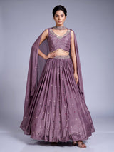 Purple silk wedding lehenga choli with dazzling diamond embellishments