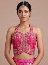 Pink Banarasi silk wedding lehenga choli with regal zari artistry