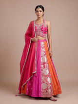 Pink Banarasi silk wedding lehenga choli with regal zari artistry