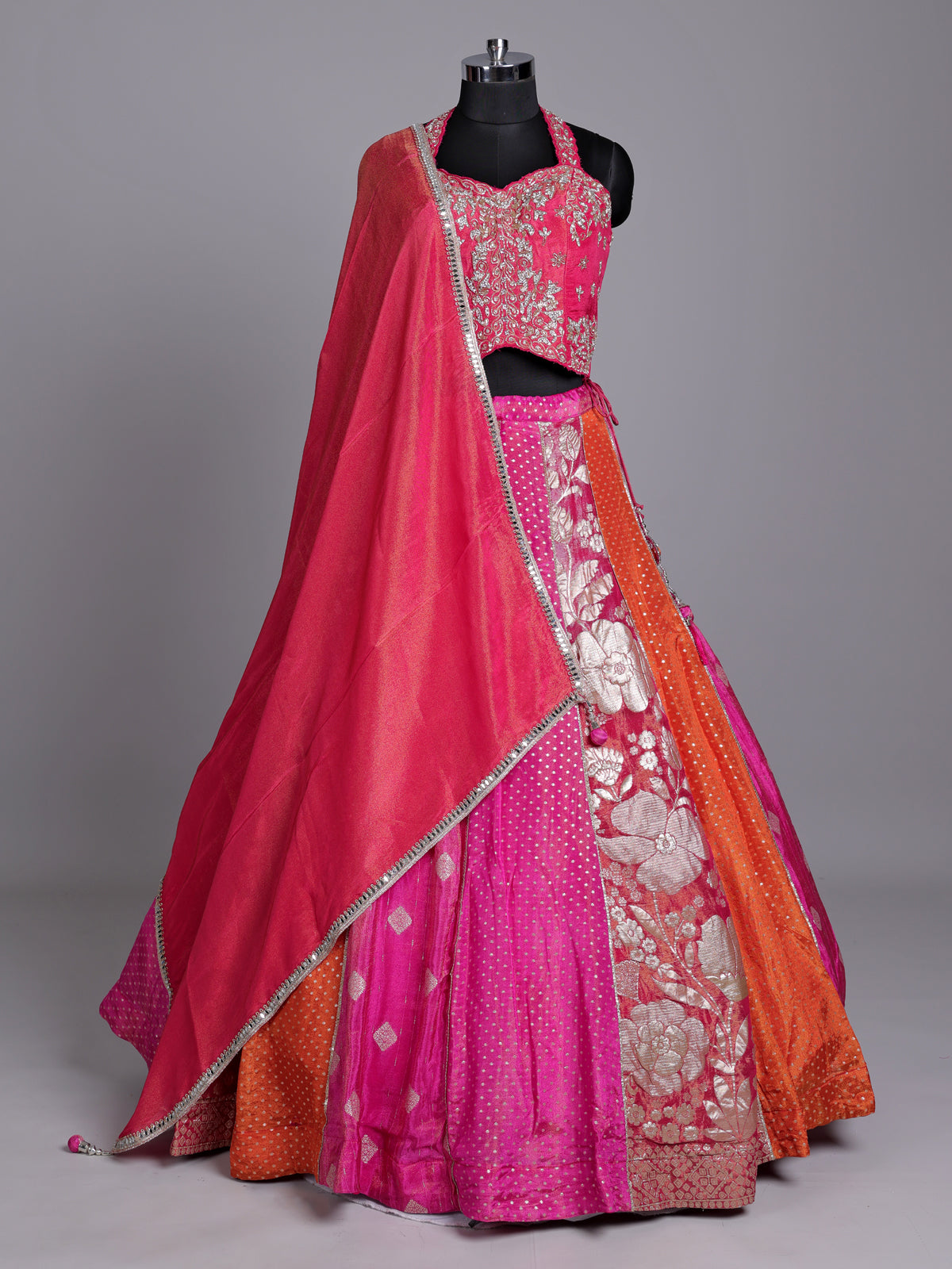 Pink Banarasi silk wedding lehenga choli with regal zari artistry