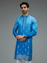 Blue ombre zari kurta pajama for men