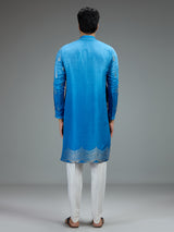 Blue ombre zari kurta pajama for men