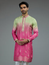 Pink green shaded zari kurta pajama for men