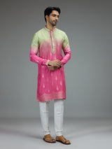 Pink green shaded zari kurta pajama for men