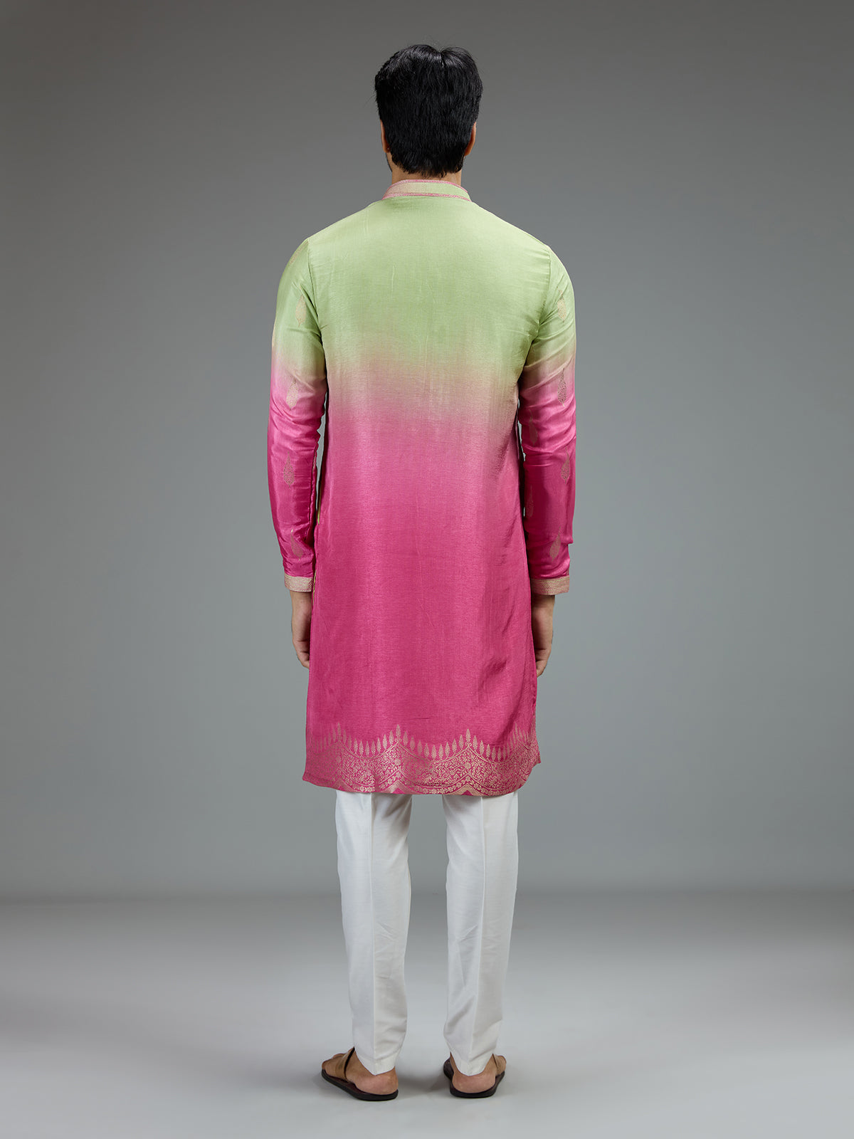 Pink green shaded zari kurta pajama for men