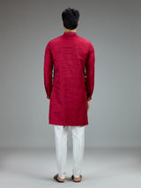 Red antique gold kurta pajama set for men