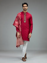Red antique gold kurta pajama set for men
