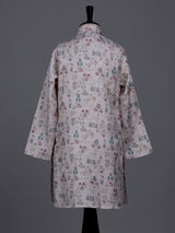 Beige boys linen silk kurta suit with floral thread motifs
