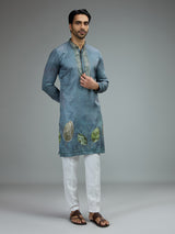 Pastel grey printed gota kurta suit for men