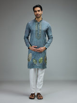 Pastel grey printed gota kurta suit for men