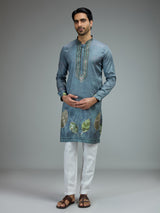 Pastel grey printed gota kurta suit for men