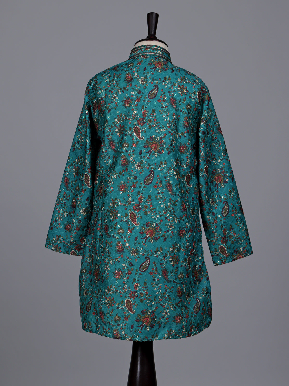 Teal green boys cotton kurta suit with floral printed