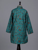 Teal green boys cotton kurta suit with floral printed