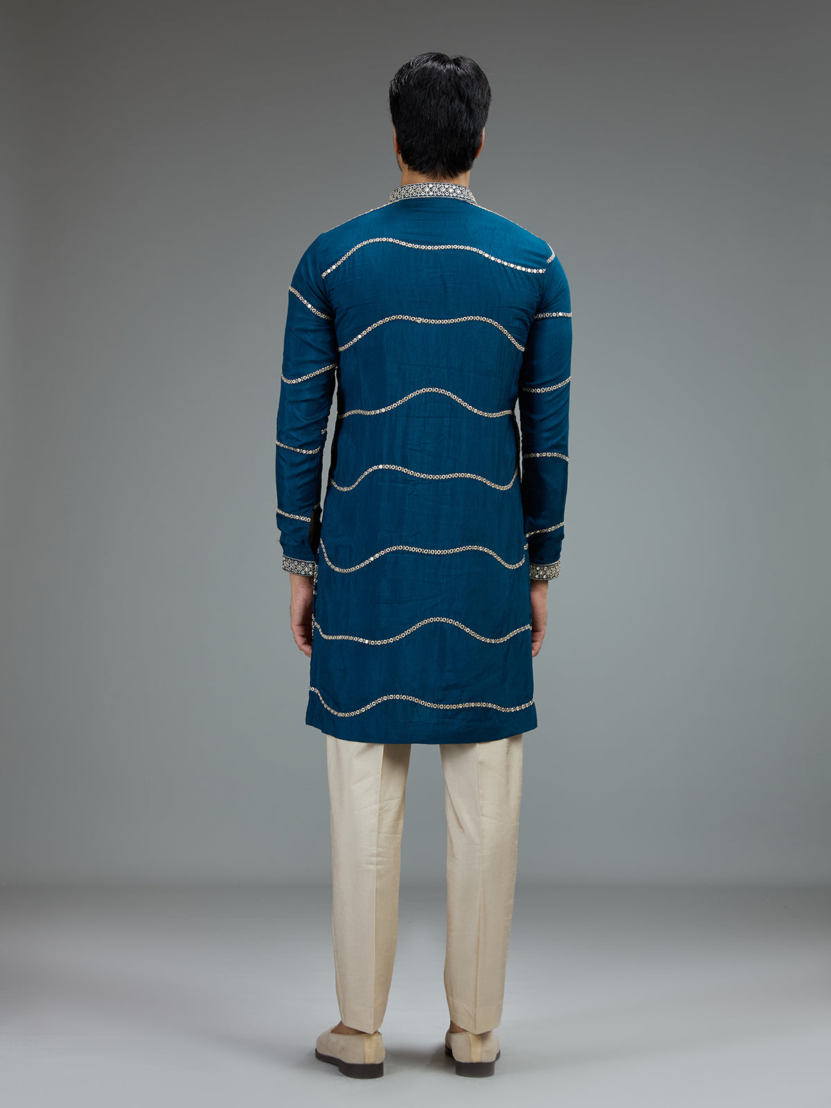Royal blue aabla zari kurta pajama for men