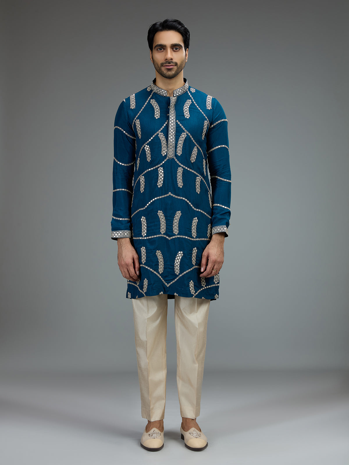 Royal blue aabla zari kurta pajama for men