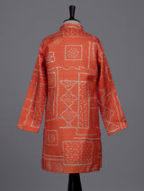 Orange boys raw silk kurta suit with traditional bandhani print