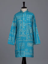 Aqua blue boys raw silk kurta suit with bandhani print