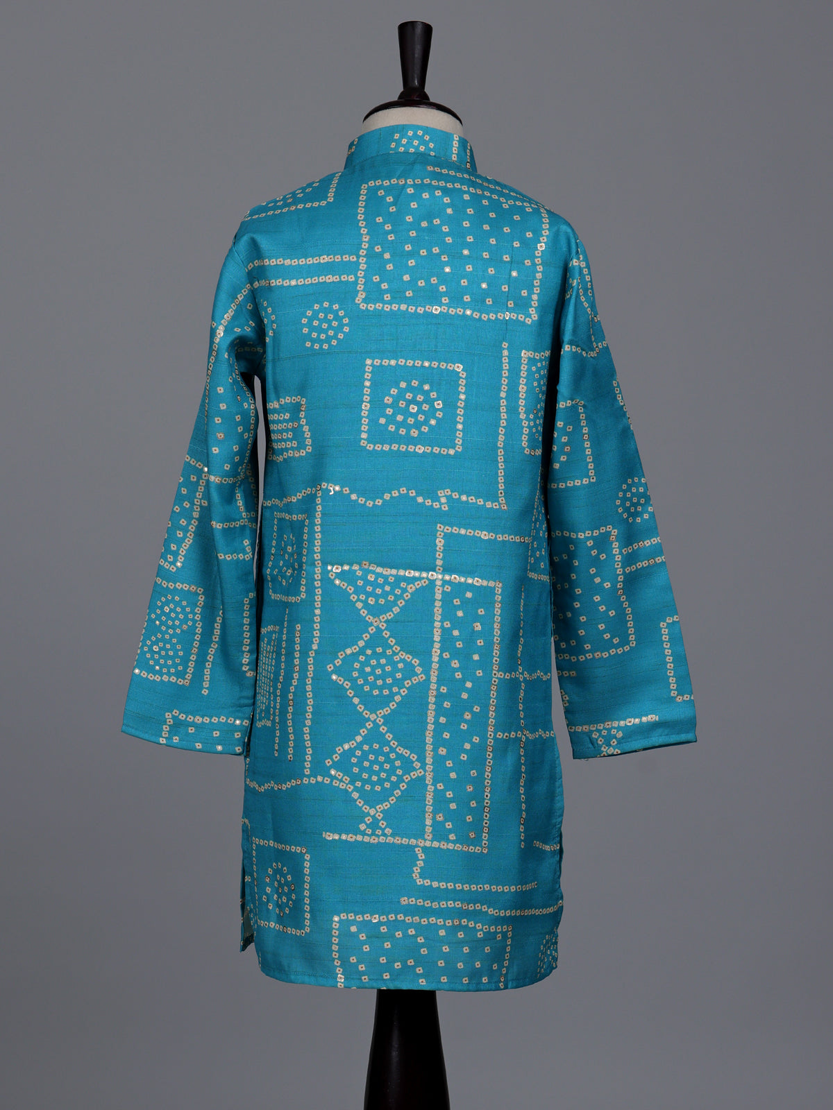 Aqua blue boys raw silk kurta suit with bandhani print