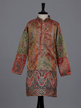 Multicolor boys Tussar silk kurta suit with thread work and sequins