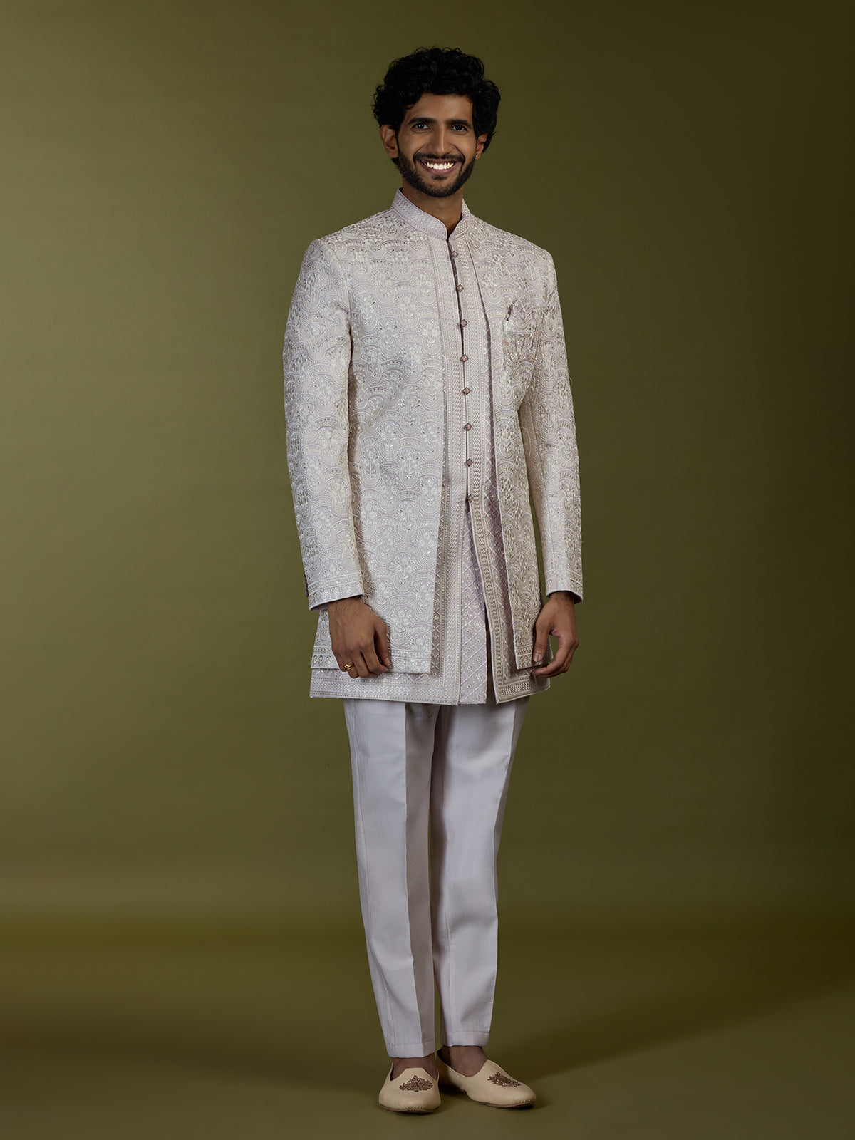 Lilac lavender premium jacquard men designer jacket indo western