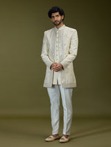 Cream exquisite jacquard men designer jacket indo western