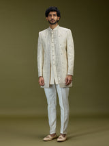 Cream exquisite jacquard men designer jacket indo western
