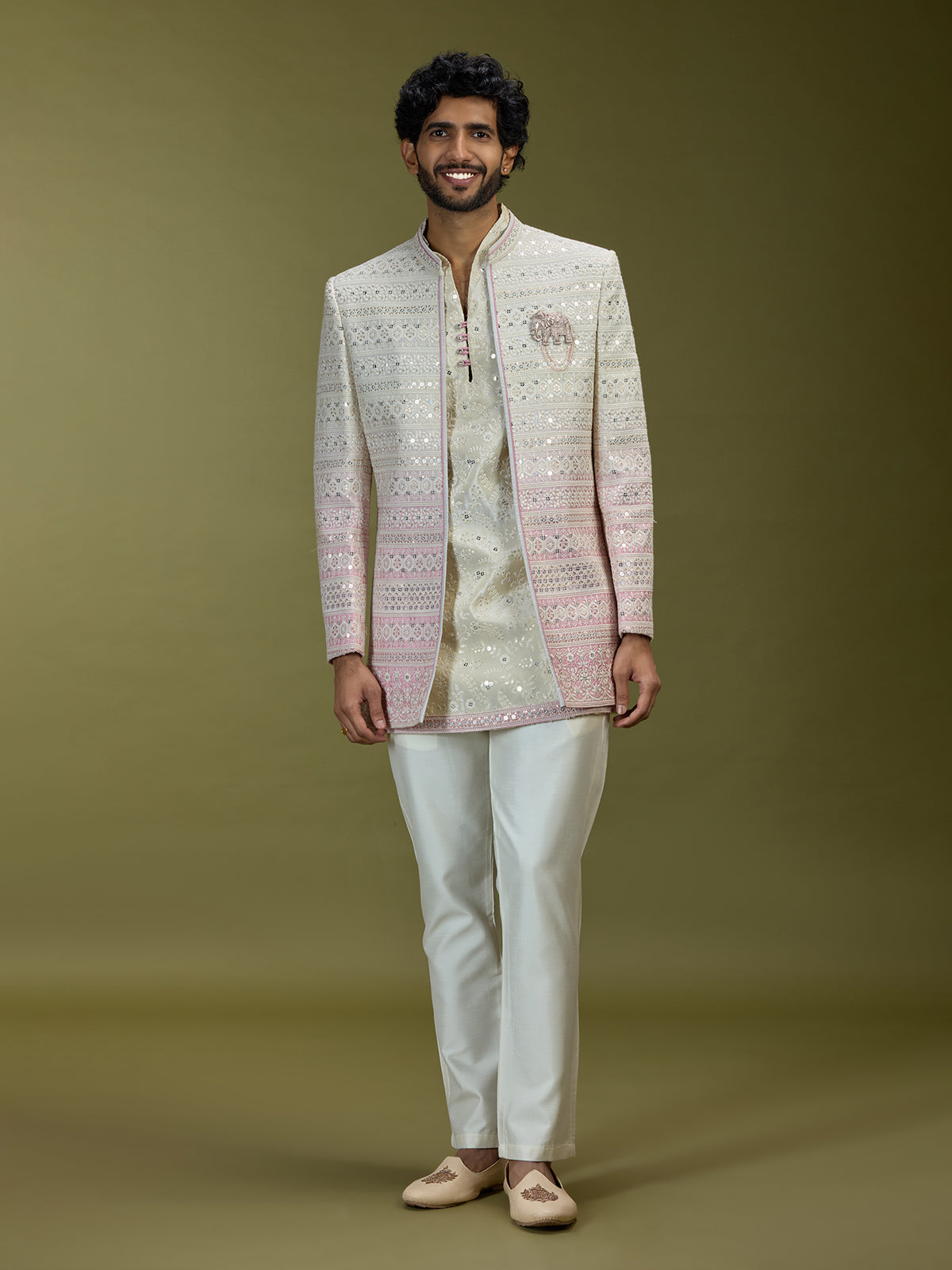 Off white shaded premium art silk indo western