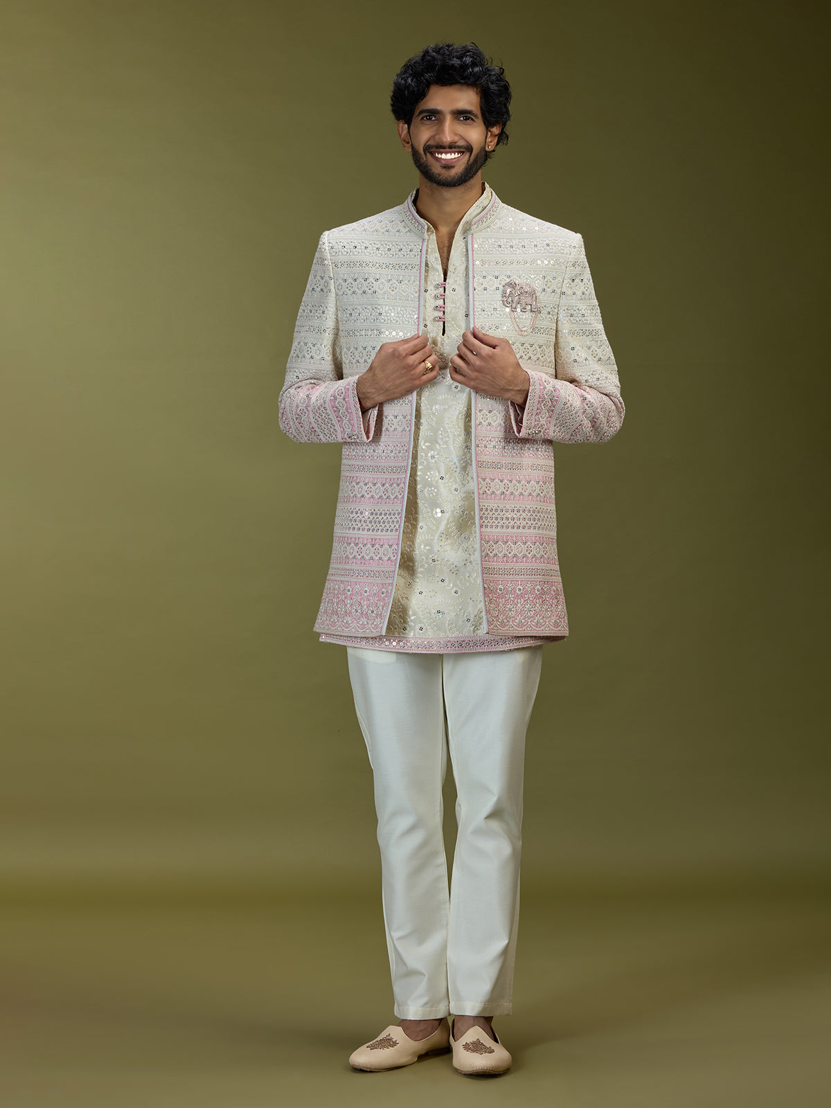 Off white shaded premium art silk indo western