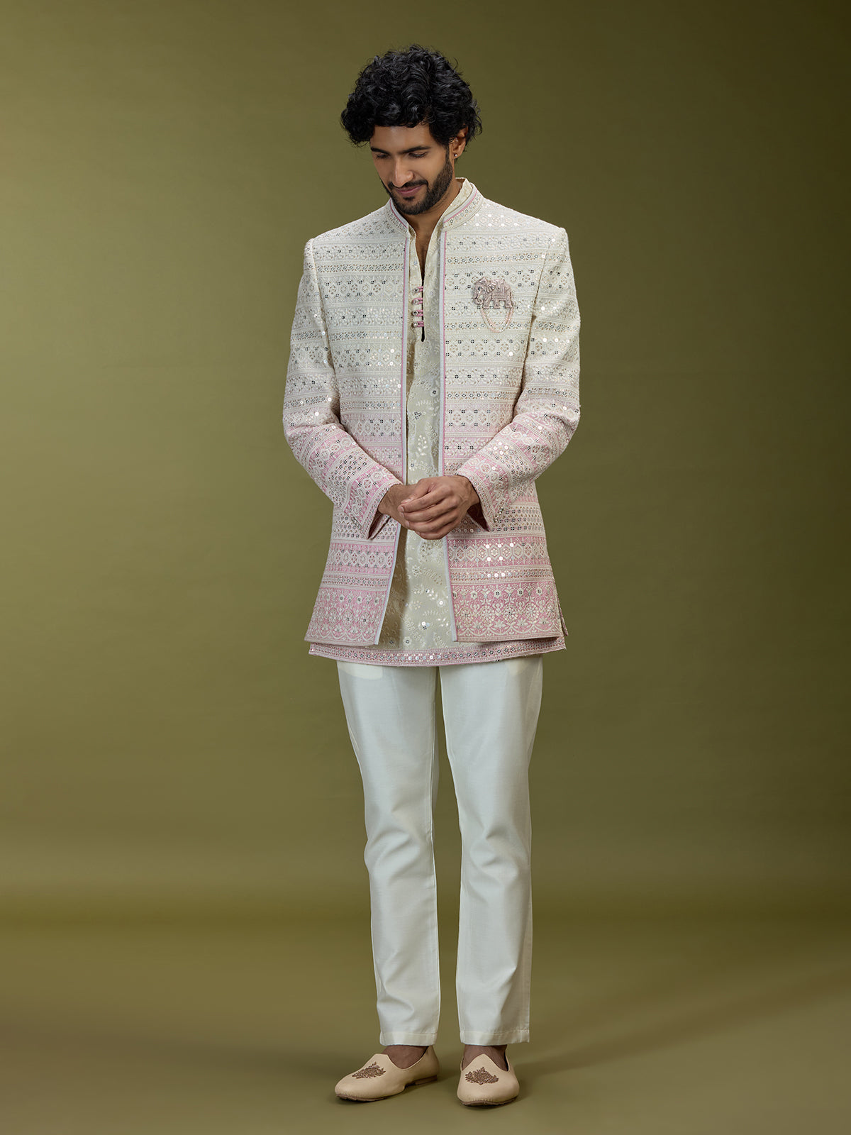 Off white shaded premium art silk indo western