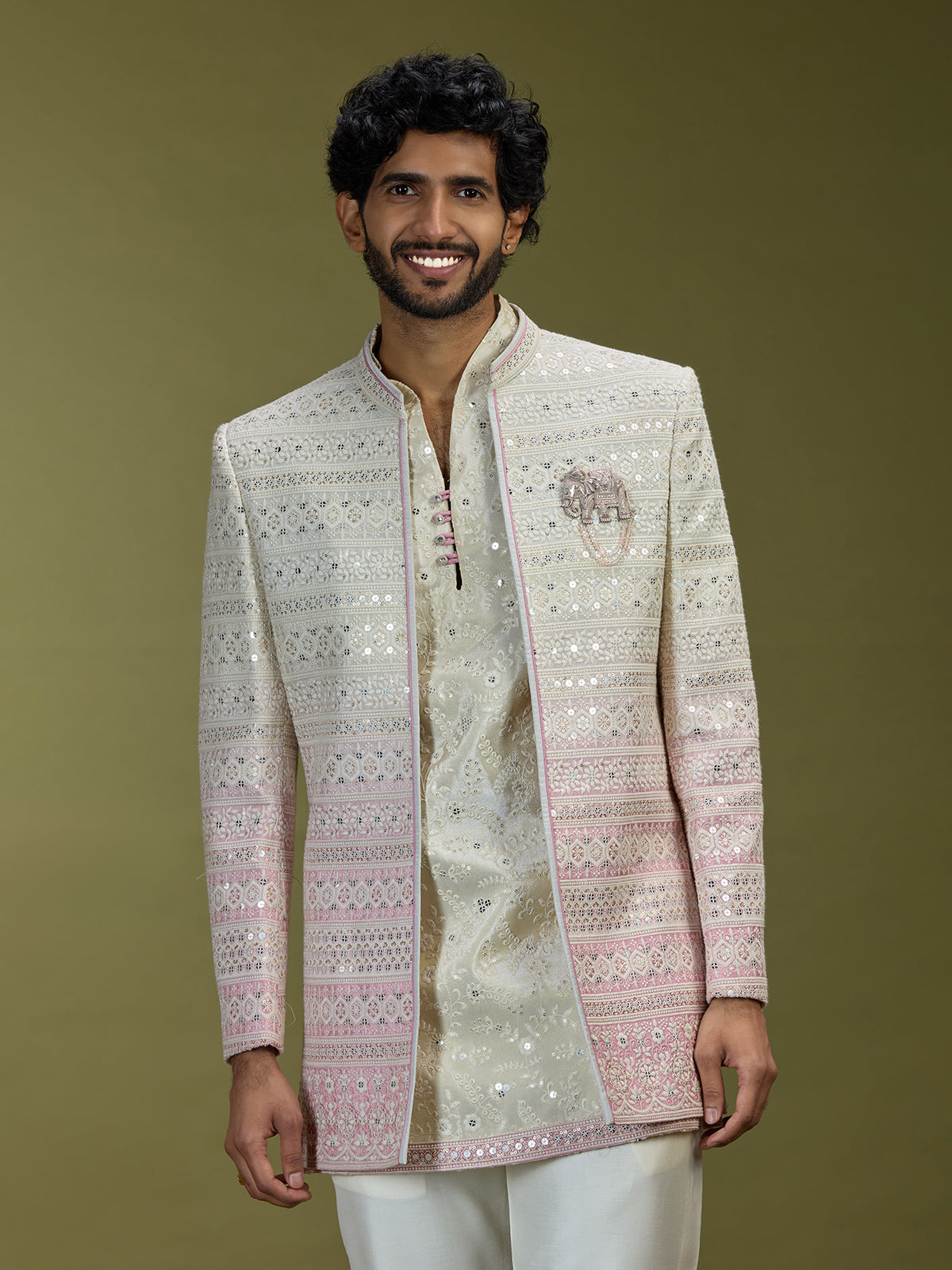 Off white shaded premium art silk indo western