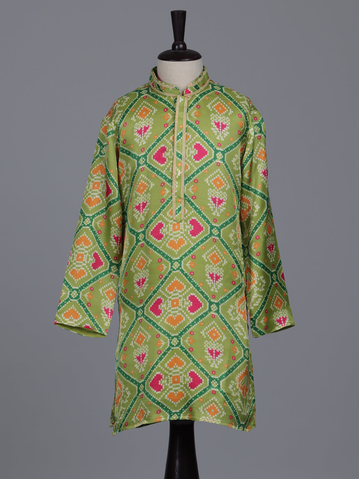 Pista green boys Patola kurta suit with elegant printed detailing