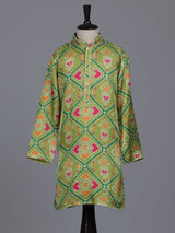 Pista green boys Patola kurta suit with elegant printed detailing