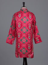 Rani pink boys Patola kurta suit with traditional printed design
