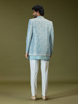 Firozi blue luxury art silk men indo western