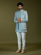 Firozi blue luxury art silk men indo western