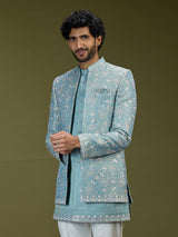 Firozi blue luxury art silk men indo western