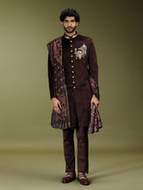 Pastel brown regal velvet silk men indo western with dupatta